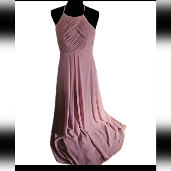 Azazie Womens Vintage Mauve Ginger Halter Pleated Formal Bridesmaid Prom Dress10 - Picture 5 of 15
